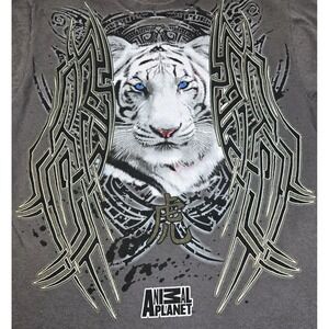 Animal Planet White Tiger T Shirt Mens M Gray Graphic Glitter Print Short Sleeve